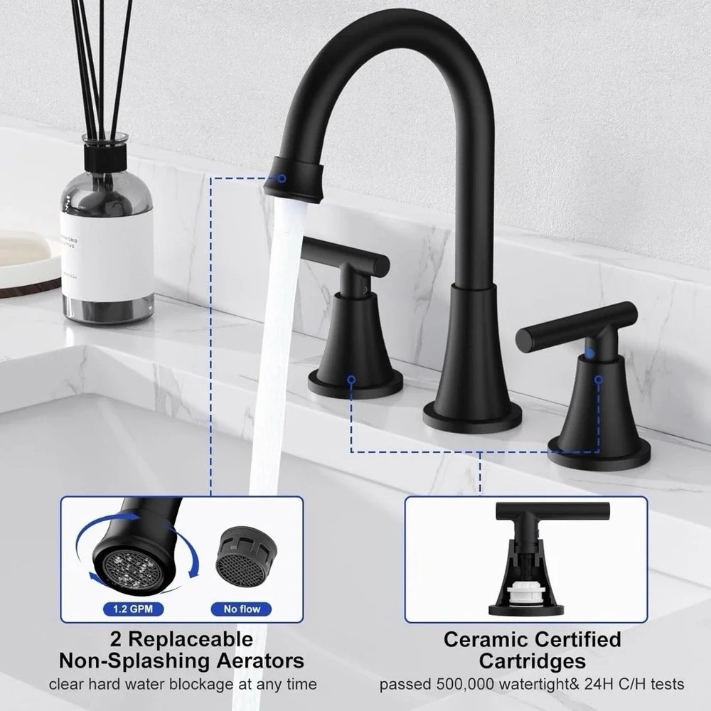 (2 Pack) Bathroom Faucets for 2 or 3 Hole Sink with Pop-Up Drain - Matte Black